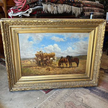 Charles Coumont - Óleo sobre tela 'Paisaje de campo con caballos' Bucarest Art & Antiques