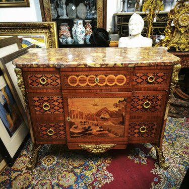 Cómoda francesa estilo Transición marquetería y bronces s.XIX Bucarest Art & Antiques