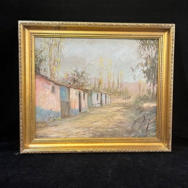Fernando Tortorelo - Óleo sobre cartón 'Casas junto al camino' Bucarest Art & Antiques