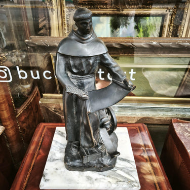 Figura bronce macizo y base mármol 'Monje Franciscano' Bucarest Art & Antiques