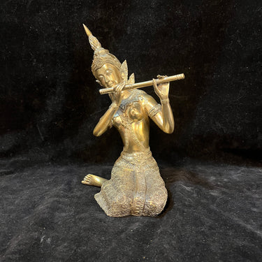 Figura de bronce contemporánea de bronce 'Deidad Hindú tocando la flauta' Bucarest Art & Antiques