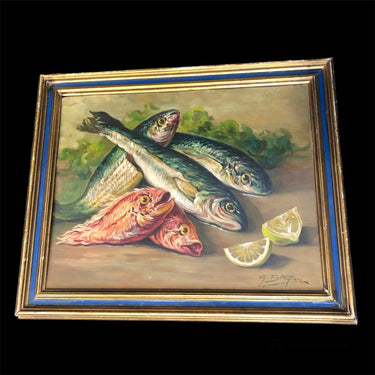 Gennaro Bottiglieri - Óleo sobre madera 'Pescados verdes y rojos' | Bucarest Art Gallery Bucarest Art & Antiques