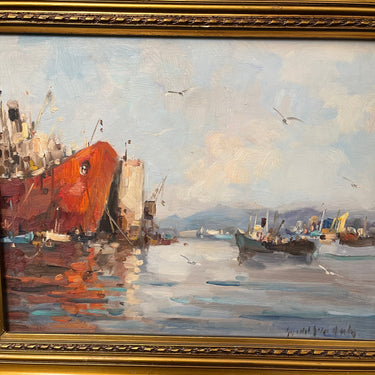 Germán del Solar - Óleo sobre madera ‘Embarcaciones’ Bucarest Art & Antiques
