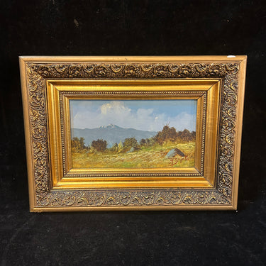 Hugo Zapata - Óleo sobre madera ‘Paisaje de campo y cordillera’ (live) Bucarest Art & Antiques