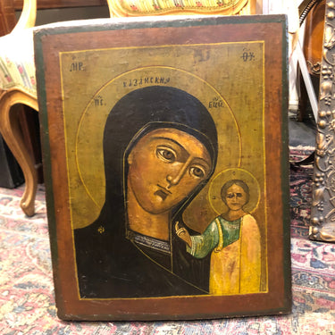 Icono Ruso Ortodoxo - Óleo sobre madera 'Nuestra señora de Kazan' Bucarest Art & Antiques