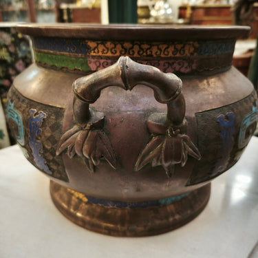 Jardinera china bronce cloissoné azas bambú Bucarest Art & Antiques