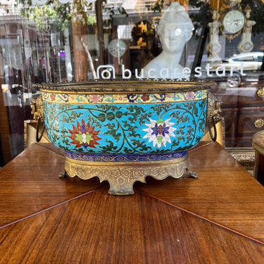 Jardinera de bronce émaillage con diseño floral fines s.XIX Bucarest Art & Antiques