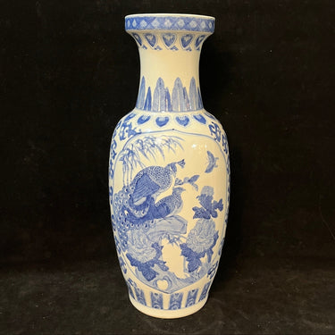Jarrón chino contemporáneo blanco y azul diseño aves Bucarest Art & Antiques