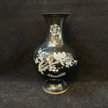 Jarrón chino contemporaneo de bronce esmaltado negro con incrustaciones de nácar Bucarest Art & Antiques