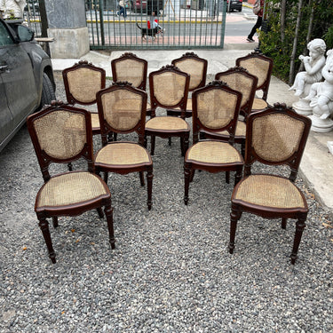 Juego de 10 sillas francesas Louise Philippe  caoba tallada y junco Bucarest Art & Antiques