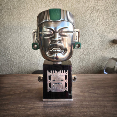 Máscara Olmeca mexicana de palenque obsidiana y adornos de plata Ezequiel Tapia Colección Exclusiva
