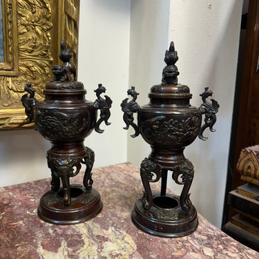 Par de incensarios en bronce Japón s.XIX Bucarest Art & Antiques