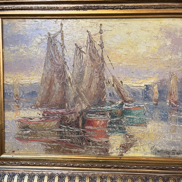 Pedro Martinez Sancho - Óleo sobre madera 'Veleros reposando' Bucarest Art & Antiques
