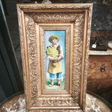 Pedro Olmos - Óleo sobre madera 'Campesino' Bucarest Art & Antiques