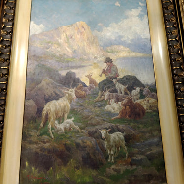 Pietro Barucci - Óleo sobre tela 'Paisaje con pastor y cabras' Bucarest Art & Antiques