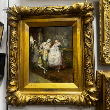 Puig Roda - Óleo sobre madera ‘Bienvenida al recién nacido’ Bucarest Art & Antiques