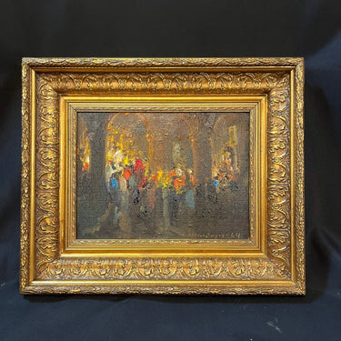 Raúl Ulloa Burgos -Óleo sobre madera ‘Ceremonia eclesiástica’ Bucarest Art & Antiques