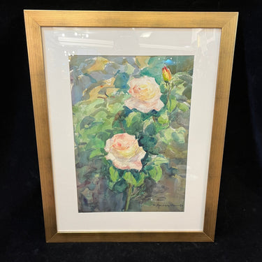 Ricardo Anwandter - Acuarela sobre papel 1990 'Rosas y capullo' Bucarest Art & Antiques