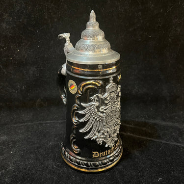 Shopero alemán King-Werk cerámica negro y águila heráldica plateada Bucarest Art & Antiques