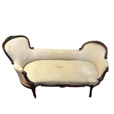 Sofá Duchesse Luis XV madera de nogal y jacarandá tallada y tapiz crema Bucarest Art & Antiques